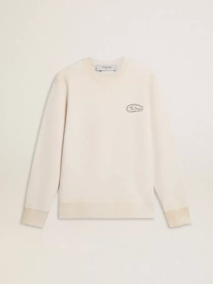 Herr-sweatshirt i slitet vitt med tryck