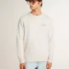 Herr-sweatshirt i slitet vitt med tryck