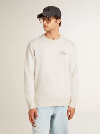 Herr-sweatshirt i slitet vitt med tryck