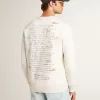 Herr-sweatshirt i slitet vitt med tryck