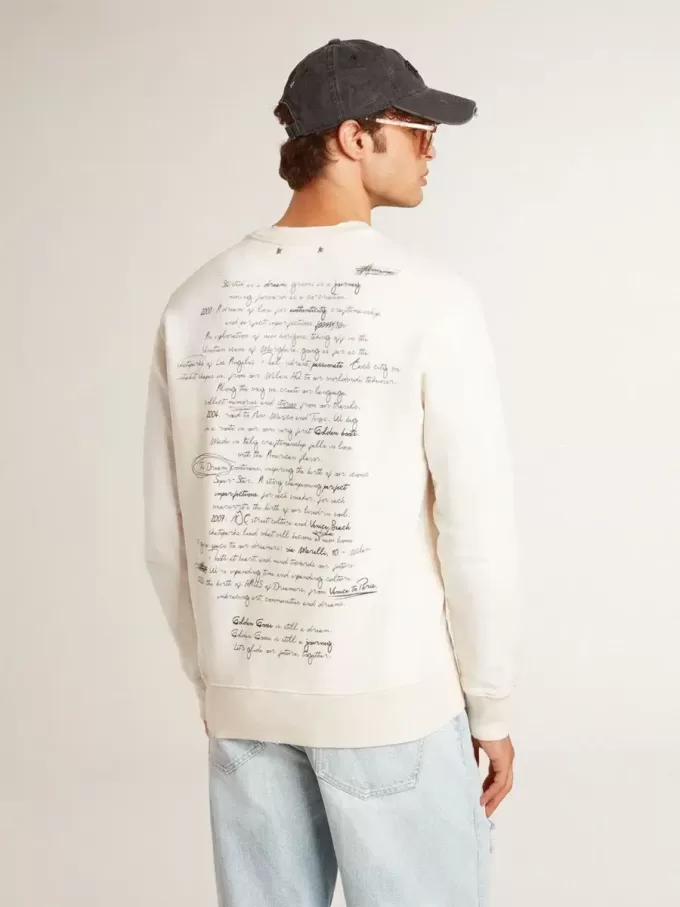 Herr-sweatshirt i slitet vitt med tryck