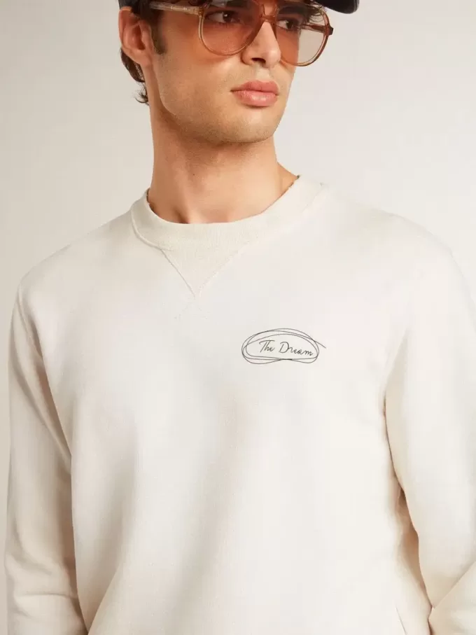 Herr-sweatshirt i slitet vitt med tryck