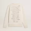 Herr-sweatshirt i slitet vitt med tryck