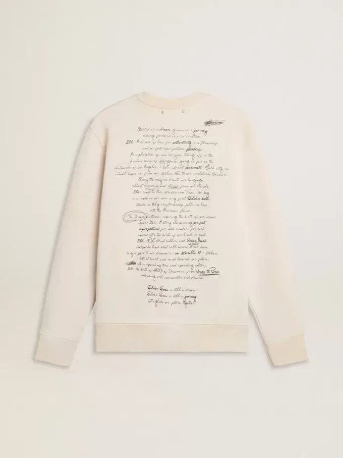 Herr-sweatshirt i slitet vitt med tryck