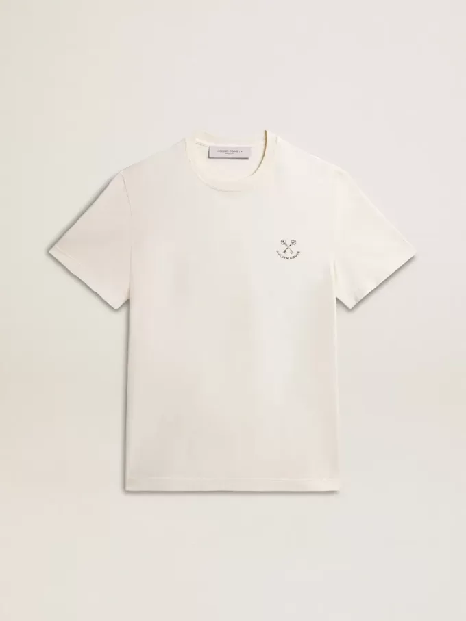 Herr-T-shirt i bomull i åldrat vitt med tryck på hjärtat Herr-T-shirt i bomull i åldrat vitt med tryck på hjärtat