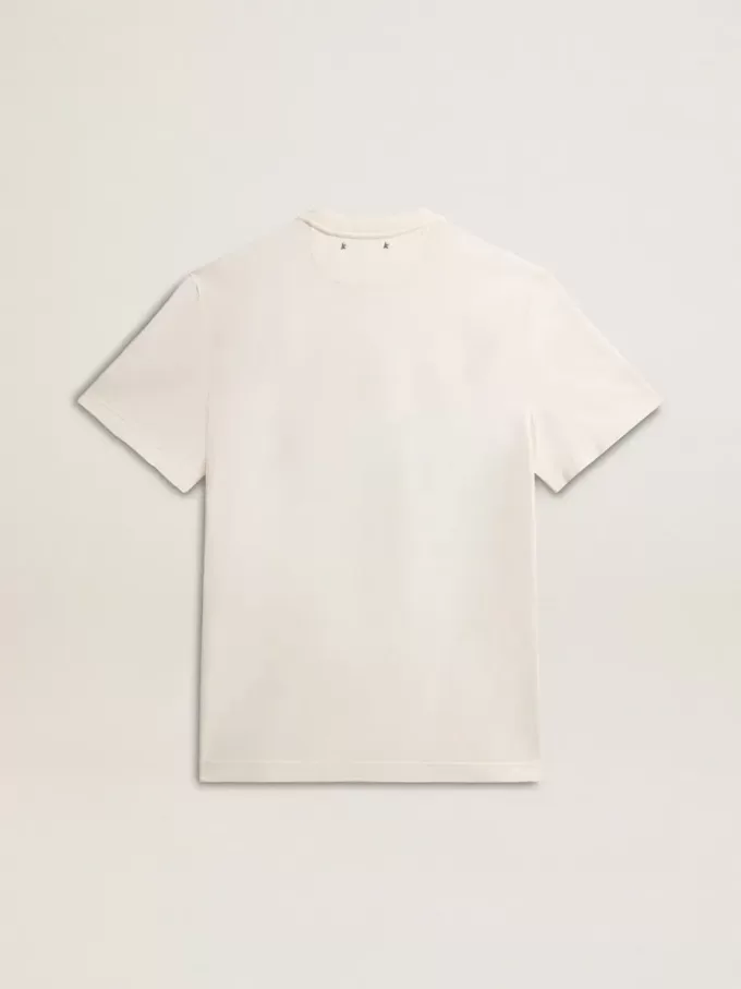 Herr-T-shirt i bomull i åldrat vitt med tryck på hjärtat Herr-T-shirt i bomull i åldrat vitt med tryck på hjärtat