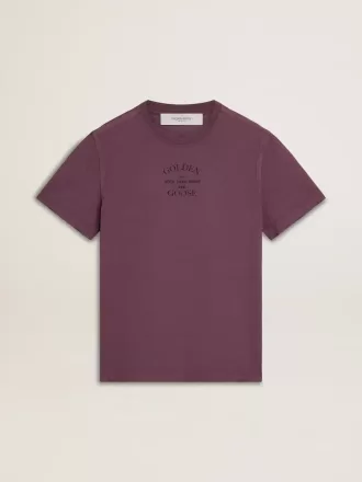 Herr-T-shirt i bomull i slitet lila med logotryck