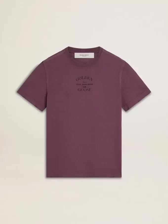Herr-T-shirt i bomull i slitet lila med logotryck