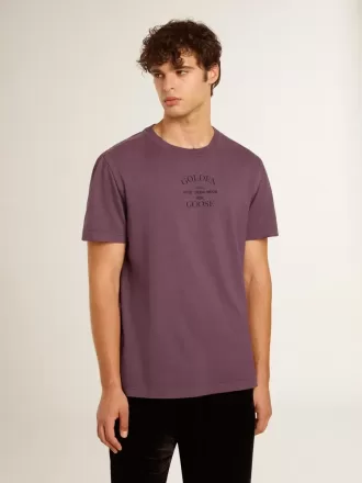 Herr-T-shirt i bomull i slitet lila med logotryck