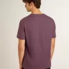 Herr-T-shirt i bomull i slitet lila med logotryck