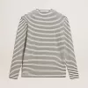 Herr-T-shirt med vita och blå ränder och brodyr på framsidan