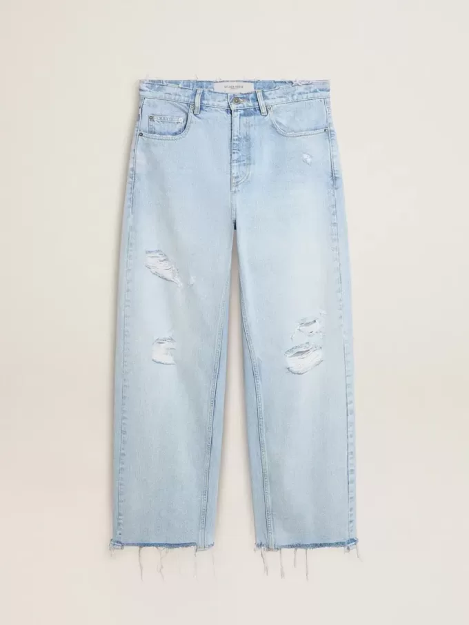 Herrbyxor i denim med sliten effekt Herrbyxor i denim med sliten effekt