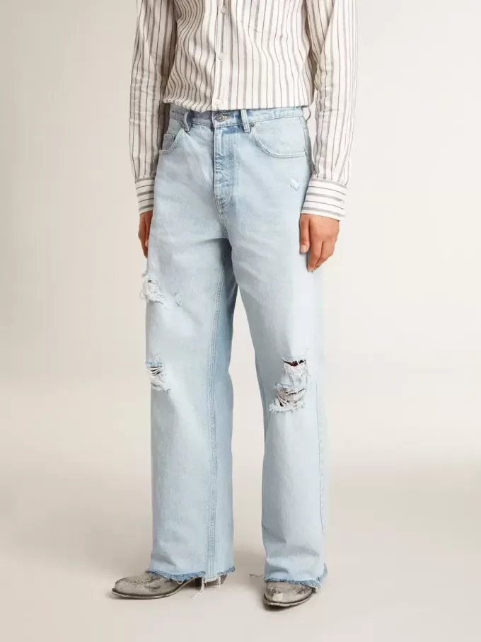 Herrbyxor i denim med sliten effekt Herrbyxor i denim med sliten effekt