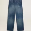 Herrchinos i denim med slitna detaljer