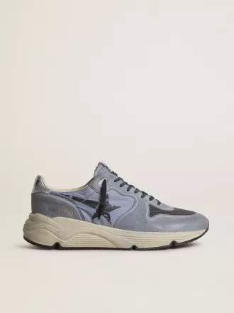 Herrskor med löparsula i ljusblå nylon och nubuck med svart stjärna