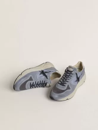 Herrskor med löparsula i ljusblå nylon och nubuck med svart stjärna