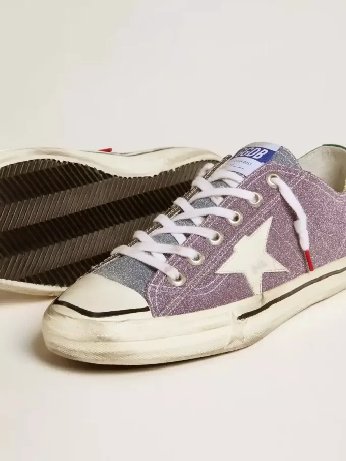 Herrskor V-Star LAB i lila läder och glitter med vit stjärna och silverglittrig tunga Herrskor V-Star LAB i lila läder och glitter med vit stjärna och silverglittrig tunga