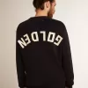 Herrtröja med rund hals i mörkblå bomull med logotyp