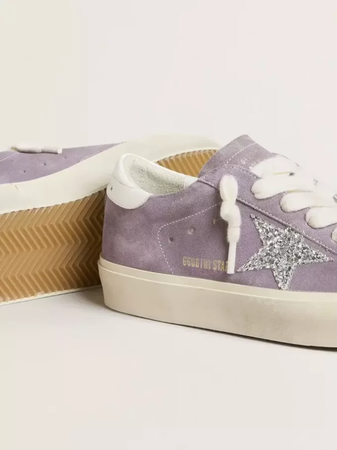 Hi Star för damer i lila mocka med silverglittrande stjärna