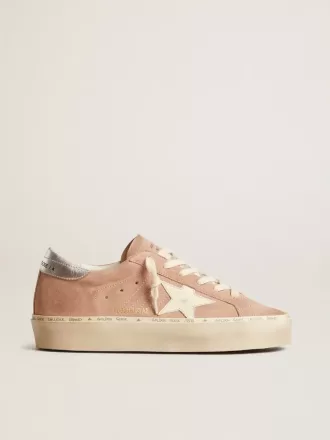 Hi Star för damer i rosa mocka med krämfärgad stjärna och silverfärgad läderflik på hälen