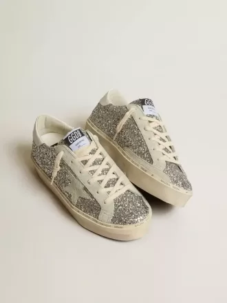 Hi Star för damer i silverglitter med stjärna i mocka och vit hälflik