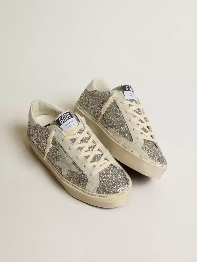 Hi Star för damer i silverglitter med stjärna i mocka och vit hälflik