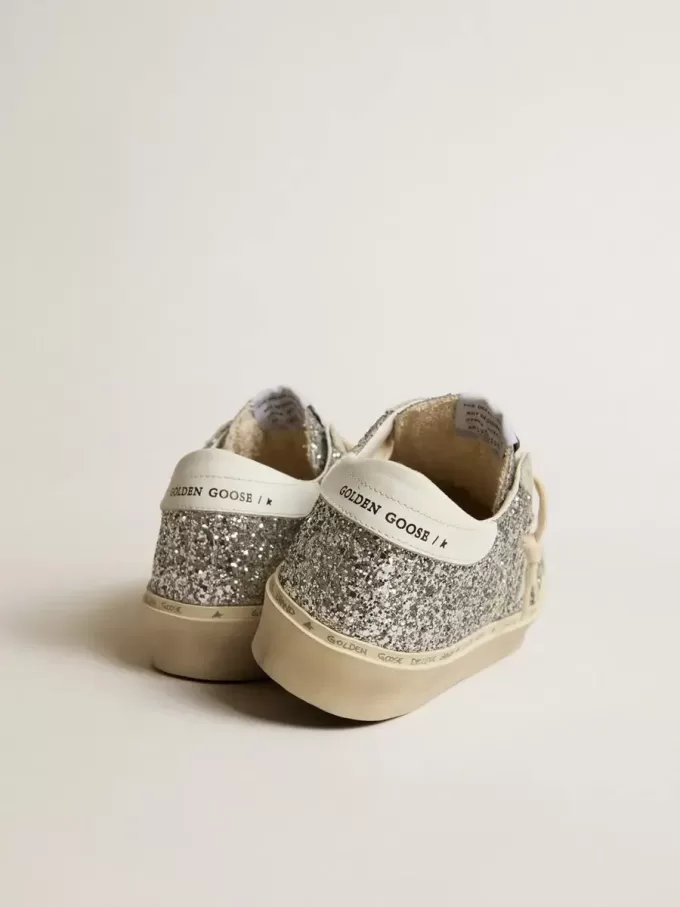 Hi Star för damer i silverglitter med stjärna i mocka och vit hälflik
