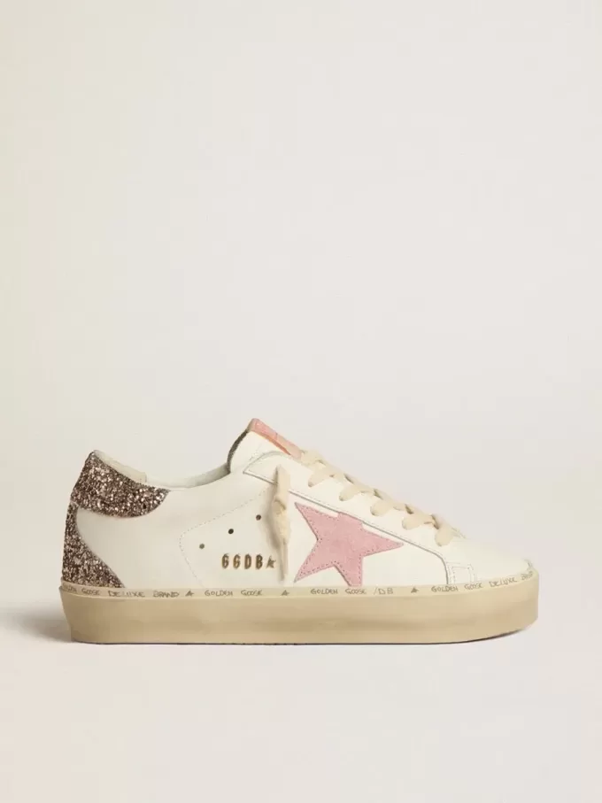 Hi Star i vitt läder med rosa mockastjärna och rosa glitterhälflik