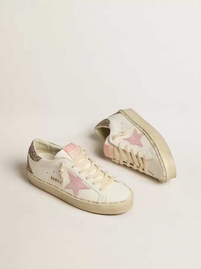 Hi Star i vitt läder med rosa mockastjärna och rosa glitterhälflik