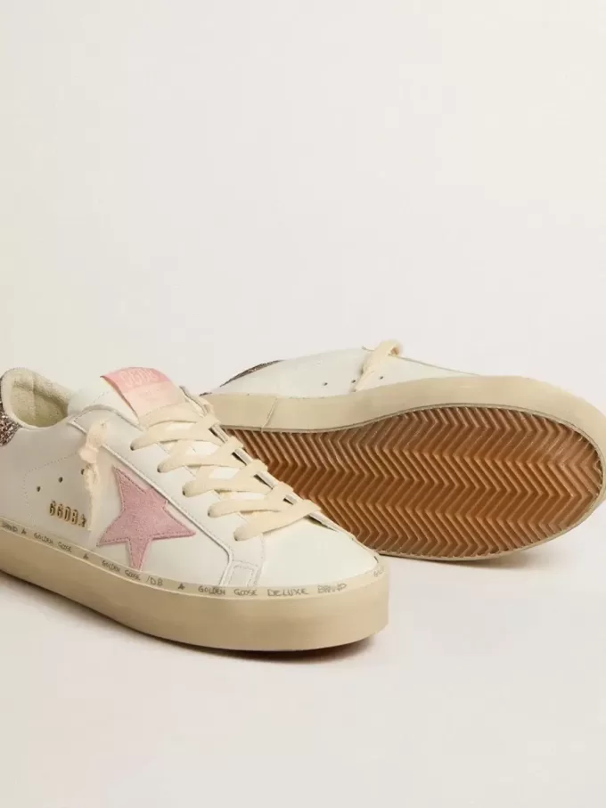 Hi Star i vitt läder med rosa mockastjärna och rosa glitterhälflik