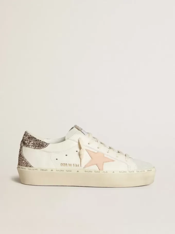 Hi Star i vitt nappa med rosa läderstjärna och glitterhälflik Hi Star i vitt nappa med rosa läderstjärna och glitterhälflik