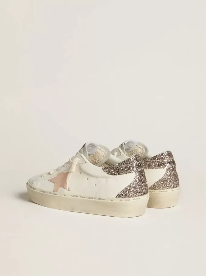 Hi Star i vitt nappa med rosa läderstjärna och glitterhälflik Hi Star i vitt nappa med rosa läderstjärna och glitterhälflik