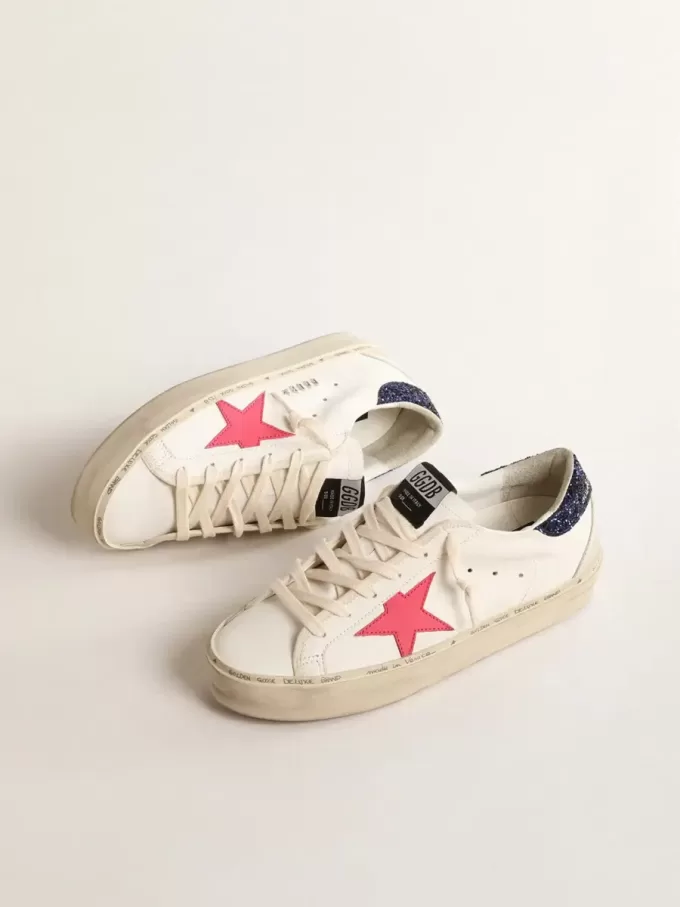 Hi Star med fuchsiafärgad läderstjärna och blå glitterklackflik Hi Star med fuchsiafärgad läderstjärna och blå glitterklackflik