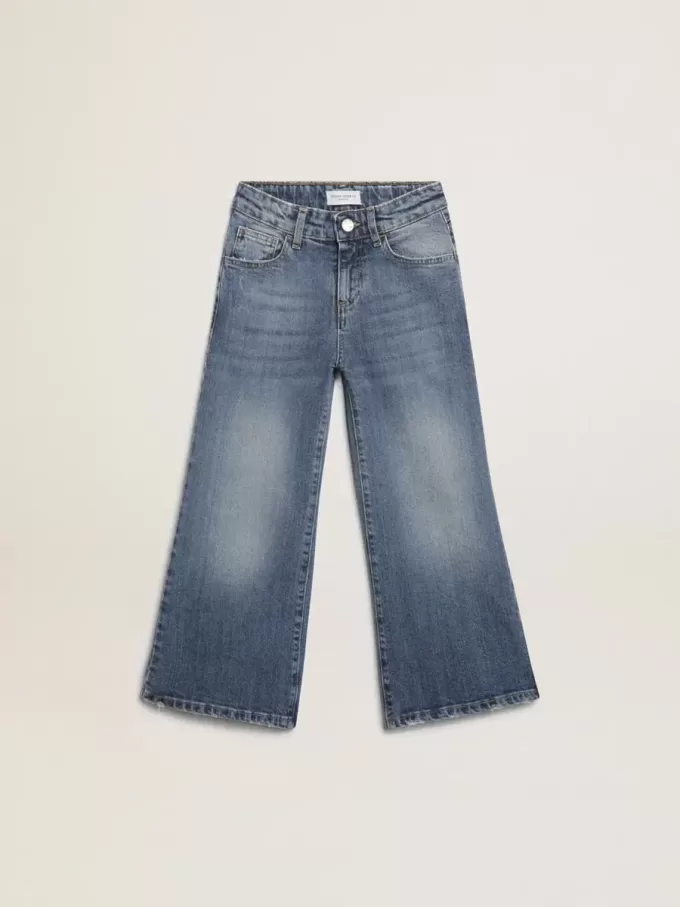 Jeans med vida ben i mellanblå bull denim Jeans med vida ben i mellanblå bull denim