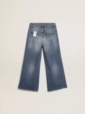 Jeans med vida ben i mellanblå bull denim
