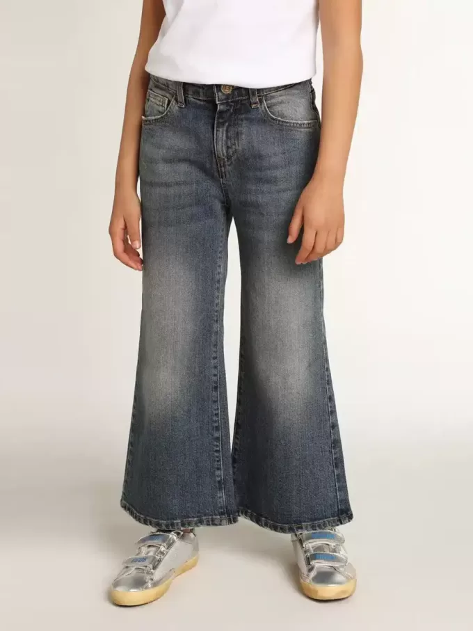 Jeans med vida ben i mellanblå bull denim Jeans med vida ben i mellanblå bull denim