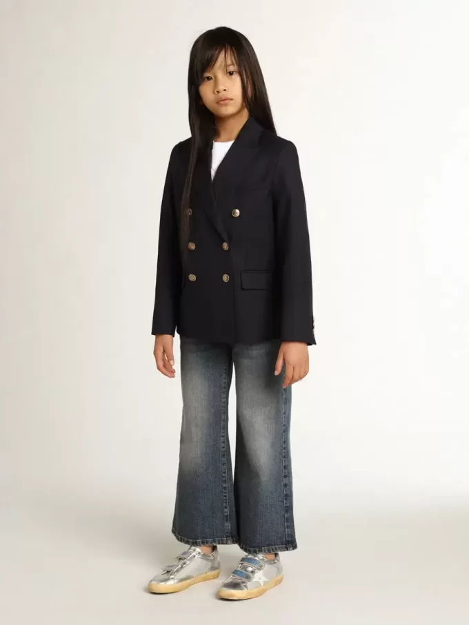 Jeans med vida ben i mellanblå bull denim Jeans med vida ben i mellanblå bull denim