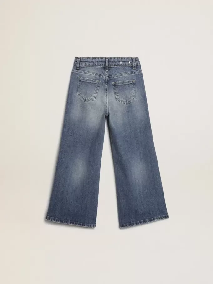 Jeans med vida ben i mellanblå bull denim Jeans med vida ben i mellanblå bull denim