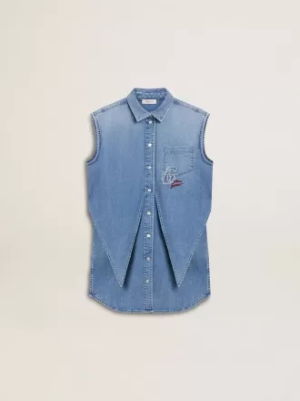 Jeanskjol för flickor med knut fram och broderi