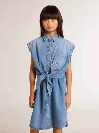 Jeanskjol för flickor med knut fram och broderi