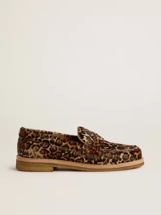 Jerry loafers för dam i ponnyhud med leopardmönster