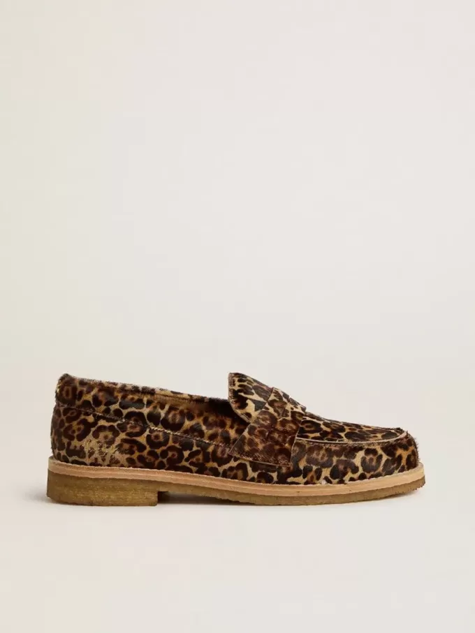Jerry loafers för dam i ponnyhud med leopardmönster