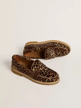 Jerry loafers för dam i ponnyhud med leopardmönster