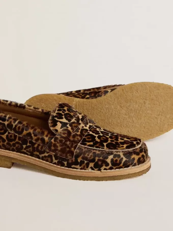 Jerry loafers för dam i ponnyhud med leopardmönster