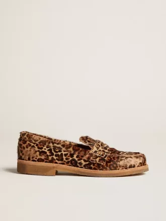 Jerry loafers för herr i ponnyhud med leopardmönster