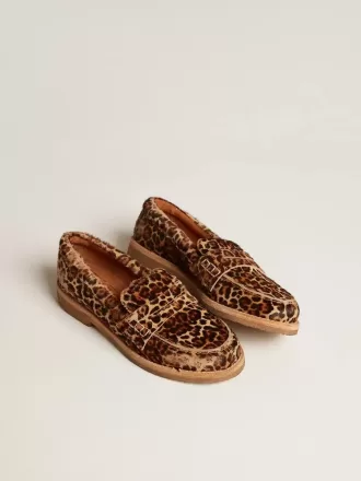 Jerry loafers för herr i ponnyhud med leopardmönster