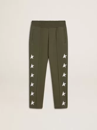 Joggingbyxor för pojkar i militärgrön färg med vita stjärnor