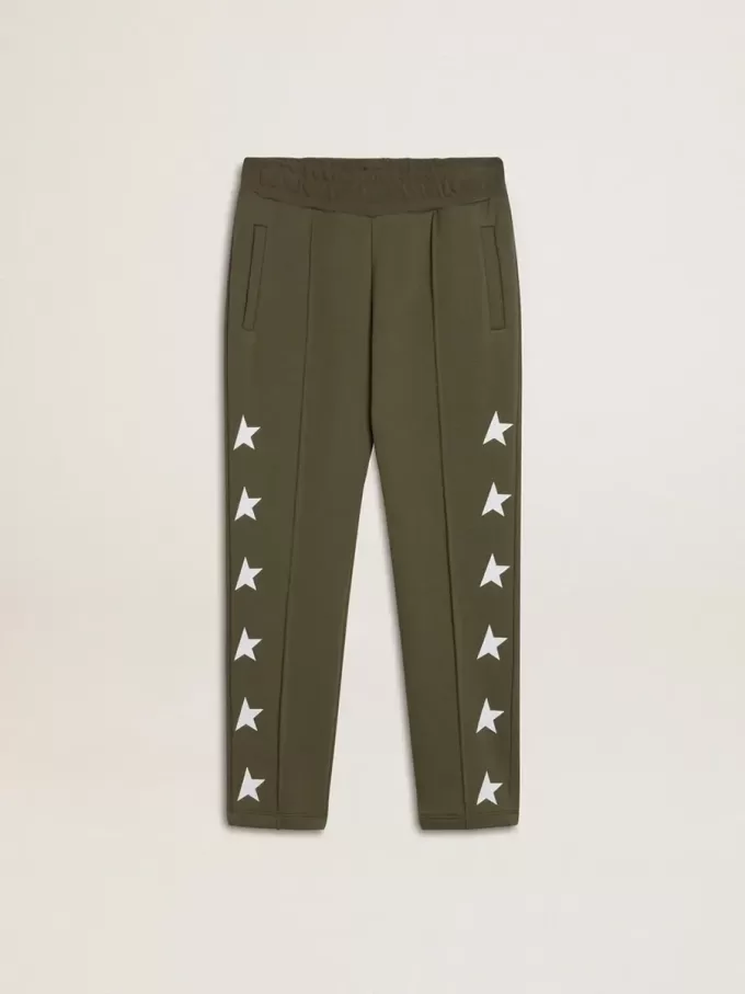 Joggingbyxor för pojkar i militärgrön färg med vita stjärnor Joggingbyxor för pojkar i militärgrön färg med vita stjärnor