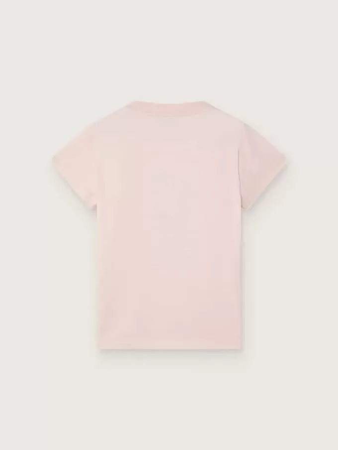 Journey T-shirt för flickor i rosa bomullsjersey med digitalt maskottryck Journey T-shirt för flickor i rosa bomullsjersey med digitalt maskottryck