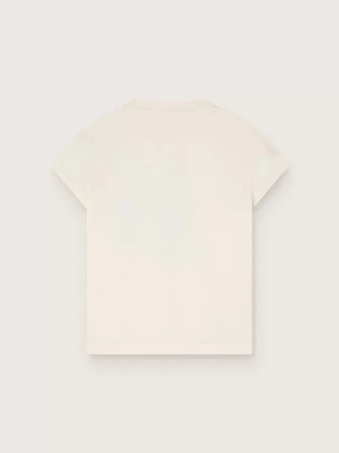 Journey T-shirt för flickor i vit bomullsjersey med digitalt tryck av maskoten och kristallapplikationer Journey T-shirt för flickor i vit bomullsjersey med digitalt tryck av maskoten och kristallapplikationer